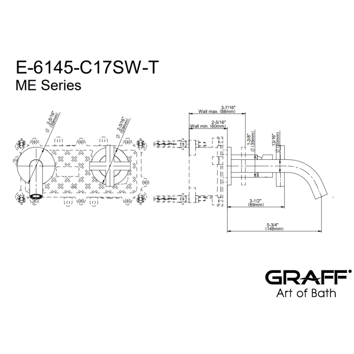 Bateria umywalkowa ścienna Graff M.E. z wylewką 14,8 cm chrom E-6145-C17SW-PC-T
