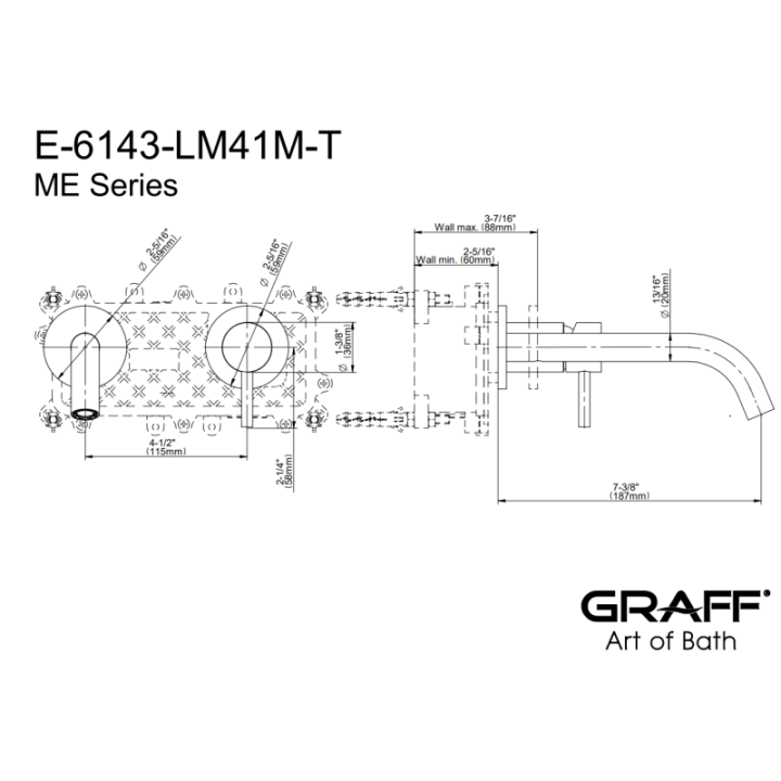 Bateria umywalkowa ścienna Graff M.E. z wylewką 18,8 cm chrom E-6143-LM41M-PC-T