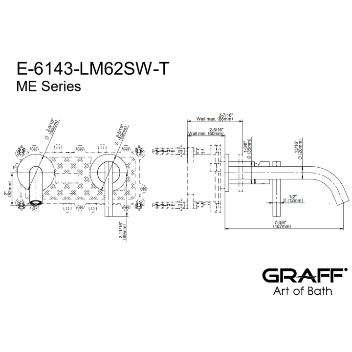 Bateria umywalkowa ścienna Graff M.E. z wylewką 18,8 cm chrom E-6143-LM62SW-PC-T