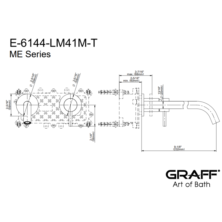Bateria umywalkowa ścienna Graff M.E. z wylewką 23,2 cm chrom E-6144-LM41M-PC-T