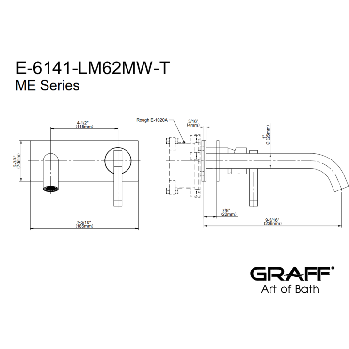 Bateria umywalkowa Graff M.E. z wylewką 23,6 cm chrom E-6141-LM62MW-PC-T