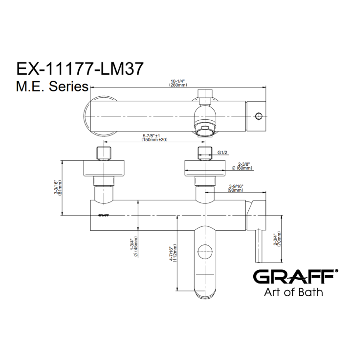 Bateria wannowo-prysznicowa Graff M.E. z zestawem natryskowym chrom EX-11177-LM37-PC