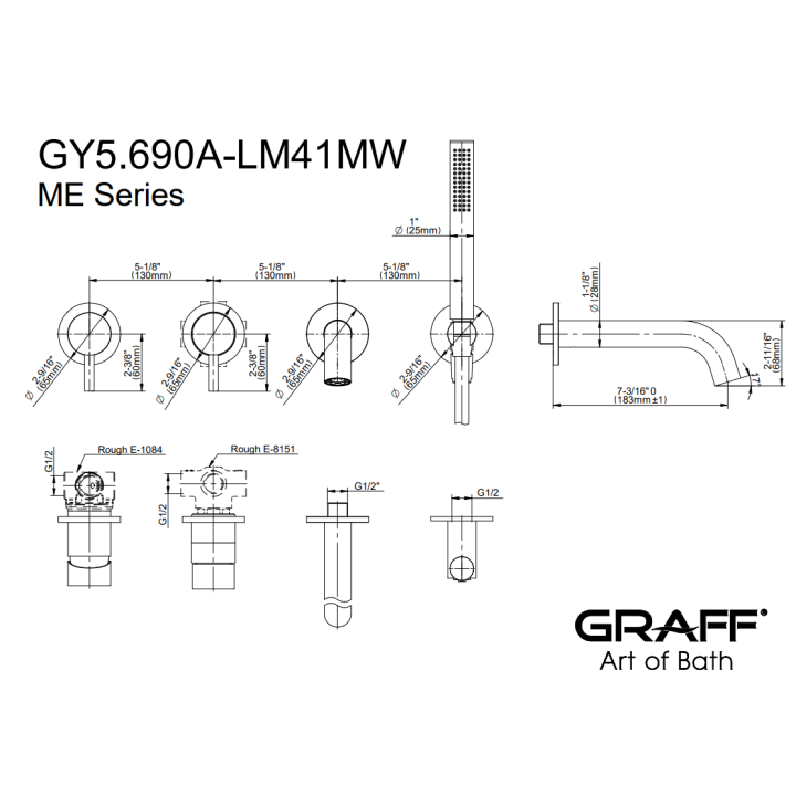 Bateria wannowo-prysznicowa Graff M.E. z zestawem prysznicowym chrom EY5.690A-LM41MW-PC-T