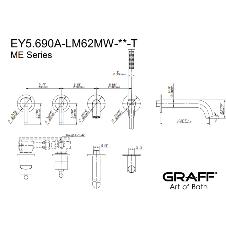 Bateria wannowo-prysznicowa Graff M.E. z zestawem prysznicowym chrom EY5.690A-LM62MW-PC-T