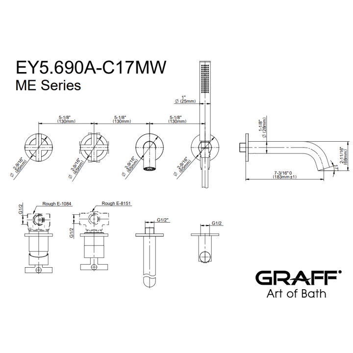 Bateria wannowo-prysznicowa Graff M.E. z zestawem prysznicowym chrom EY5.690A-C17MW-PC-T