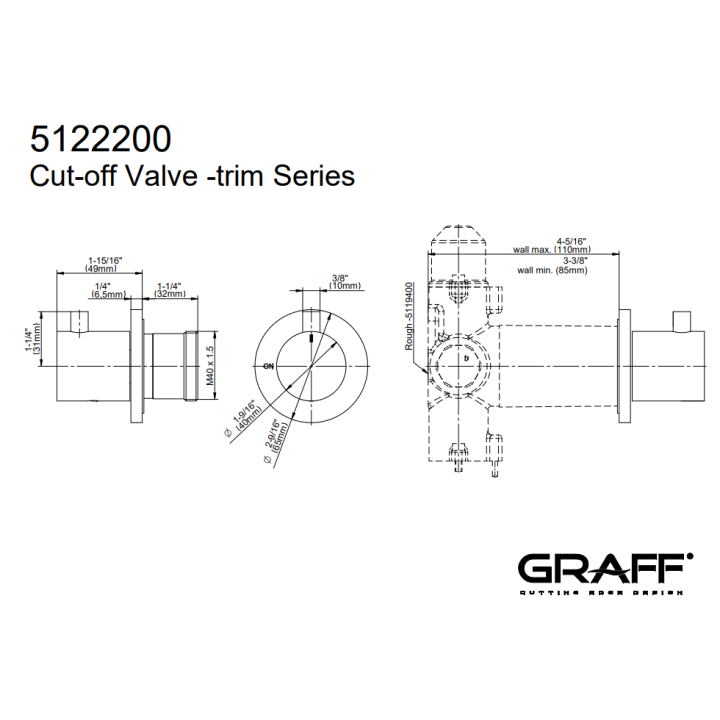 Zawór odcinający Graff M.E. element zewnętrzny baterii natryskowej chrom E-8097-RH1-PC-T