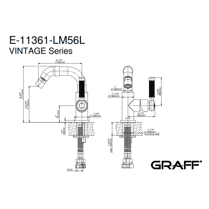 Bateria bidetowa Graff Vintage chrom E-11361-LM56L-PC