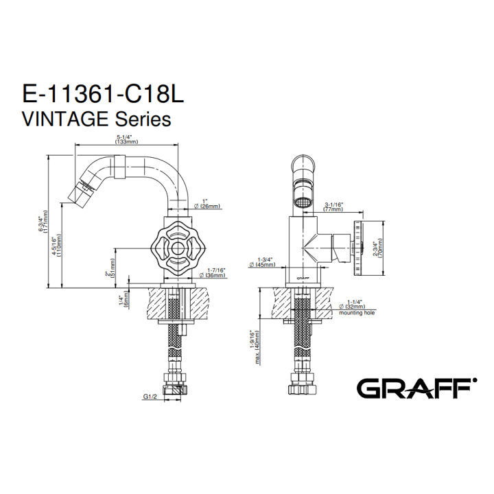 Bateria bidetowa Graff Vintage chrom E-11361-C18L-PC