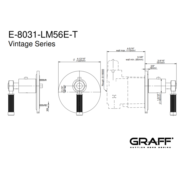 Element zewnętrzny Graff Vintage baterii termostatycznej natryskowej chrom E-8031-LM56E-PC-T