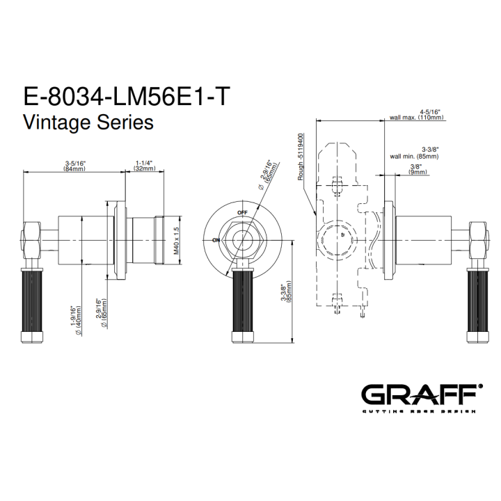 Zawór odcinający Graff Vintage element zewnętrzny baterii natryskowej chrom E-8034-LM56E1-PC-T
