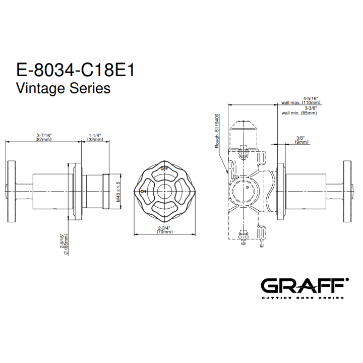 Zawór odcinający Graff Vintage element zewnętrzny baterii natryskowej chrom E-8034-C18E1-PC-T