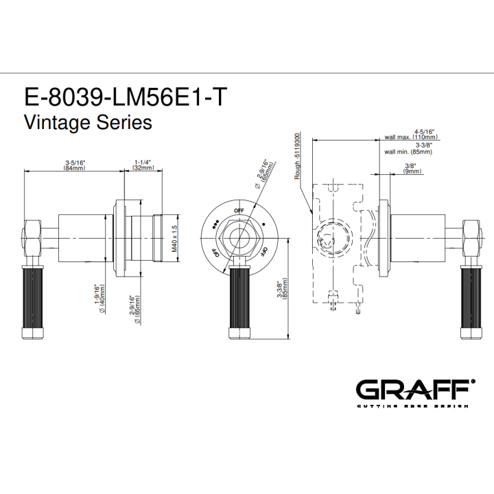 Zawór odcinający Graff Vintage element zewnętrzny baterii natryskowej na 3 wyjścia chrom E-8039-LM56E1-PC-T