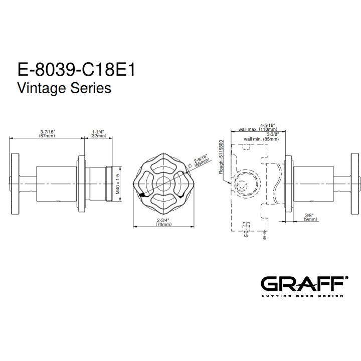 Zawór odcinający Graff Vintage element zewnętrzny baterii natryskowej na 3 wyjścia chrom E-8039-C18E1-PC-T