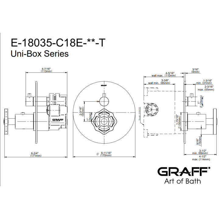 Element zewnętrzny Graff Vintage baterii natryskowej termostatycznej chrom E-18035-C18E-PC-T