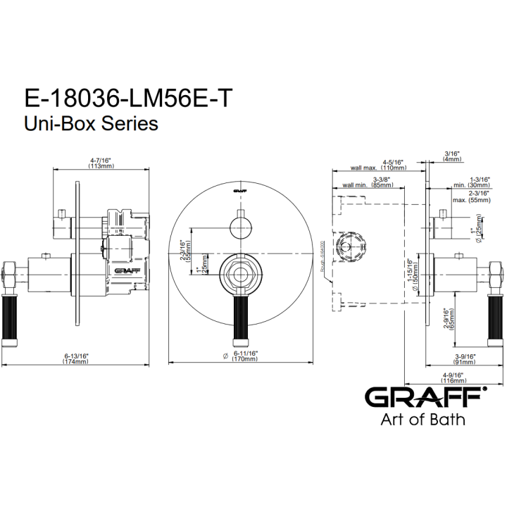 Element zewnętrzny Graff Vintage baterii natryskowej termostatycznej na 2 wyjścia chrom E-18036-LM56E-PC-T