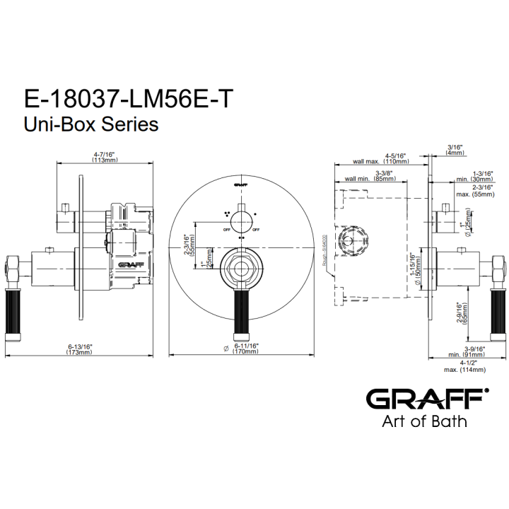 Element zewnętrzny Graff Vintage baterii natryskowej termostatycznej na 3 wyjścia chrom E-18037-LM56E-PC-T