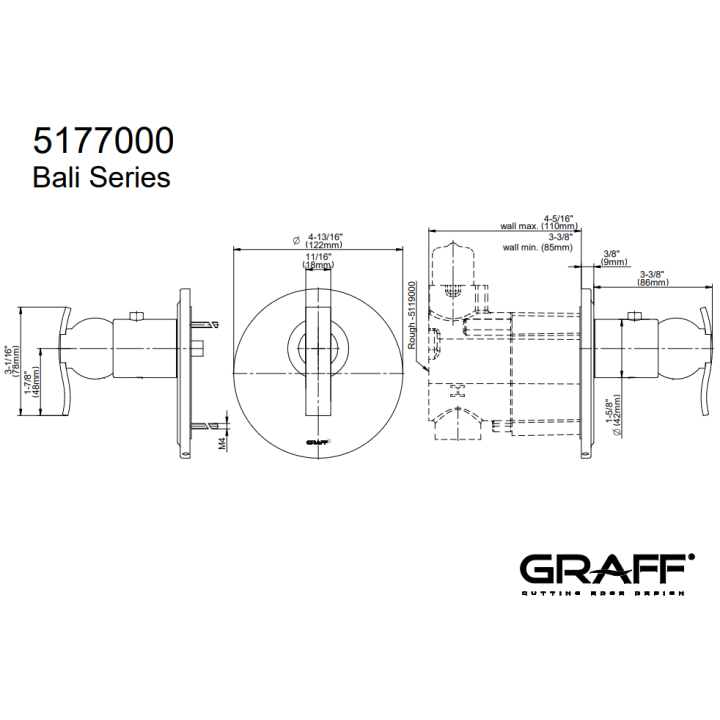 Element zewnętrzny Graff Bali baterii natryskowej termostatycznej chrom E-8031-LM20E-PC-T
