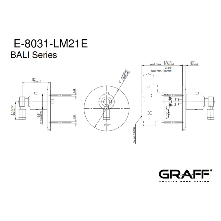 Element zewnętrzny Graff Bali baterii natryskowej termostatycznej chrom E-8031-LM21E-PC-T