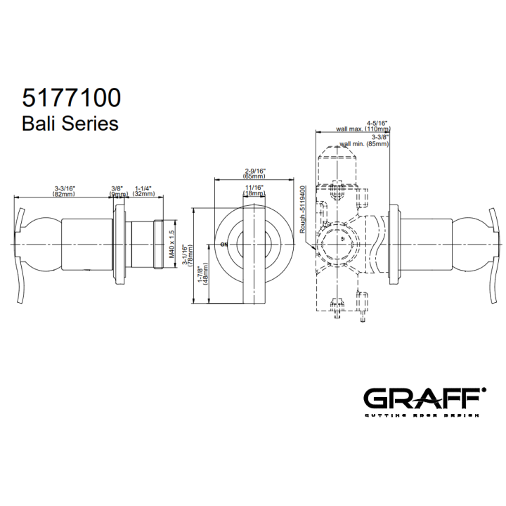 Zawór odcinający Graff Bali element zewnętrzny baterii natryskowej chrom E-8034-LM20E1-PC-T