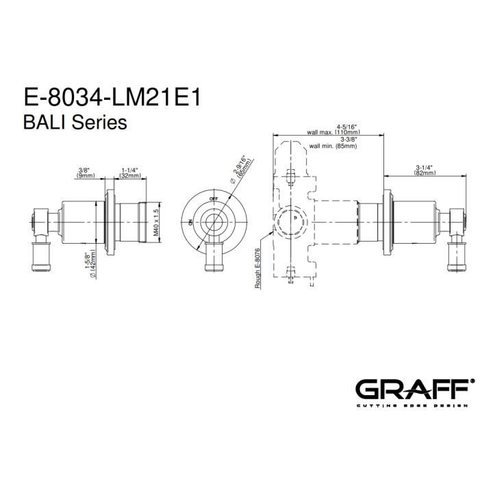 Zawór odcinający Graff Bali element zewnętrzny baterii natryskowej chrom E-8034-LM21E1-PC-T