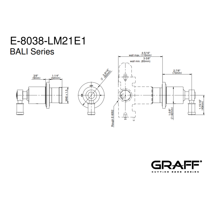 Zawór odcinający Graff Bali element zewnętrzny baterii natryskowej na 2 wyjścia chrom E-8038-LM21E1-PC-T