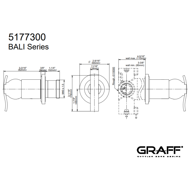 Zawór odcinający Graff Bali element zewnętrzny baterii natryskowej na 3 wyjścia chrom E-8039-LM20E1-PC-T
