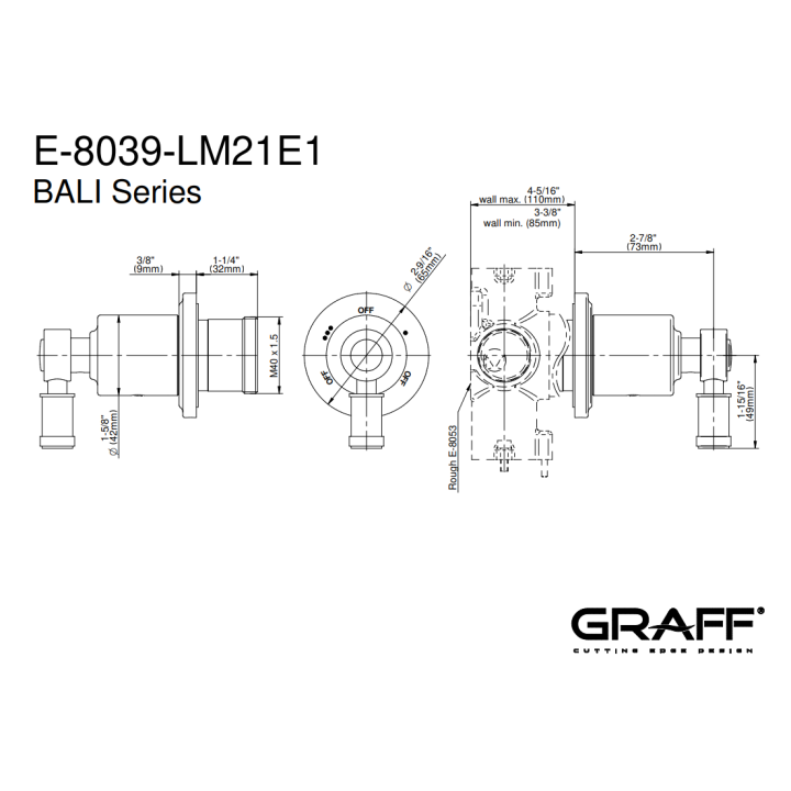 Zawór odcinający Graff Bali element zewnętrzny baterii natryskowej na 3 wyjścia chrom E-8039-LM21E1-PC-T