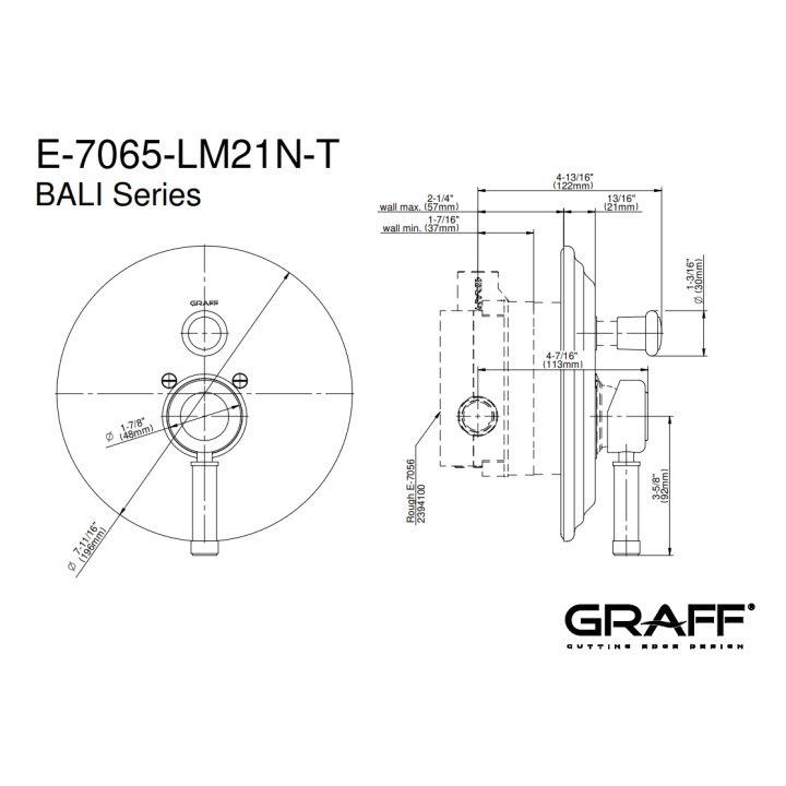 Element zewnętrzny Graff Bali baterii natryskowej chrom E-7065-LM21N-PC-T