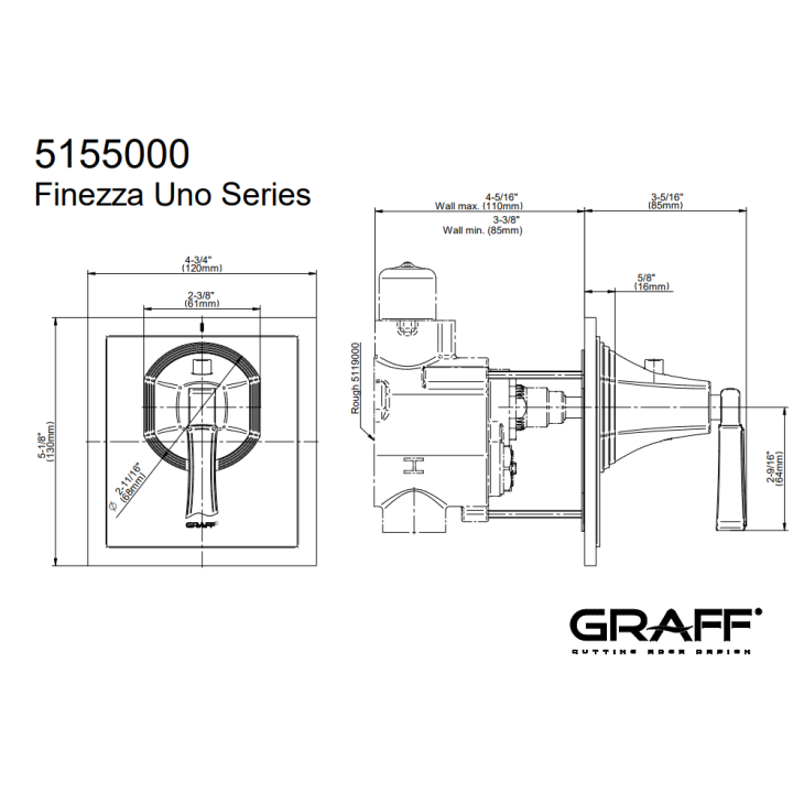 Element zewnętrzny Graff Finezza Uno baterii natryskowej termostatycznej chrom E-8044-LM47E-PC-T