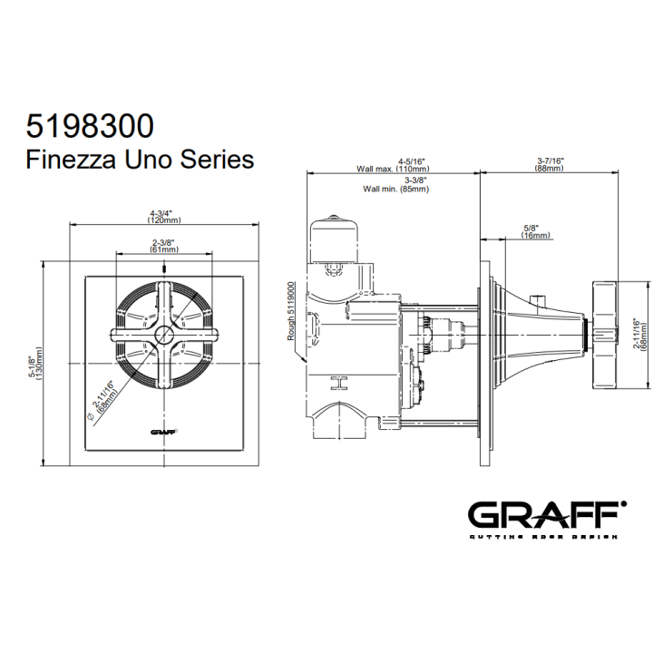 Element zewnętrzny Graff Finezza Uno baterii natryskowej termostatycznej chrom E-8044-C15E-PC-T