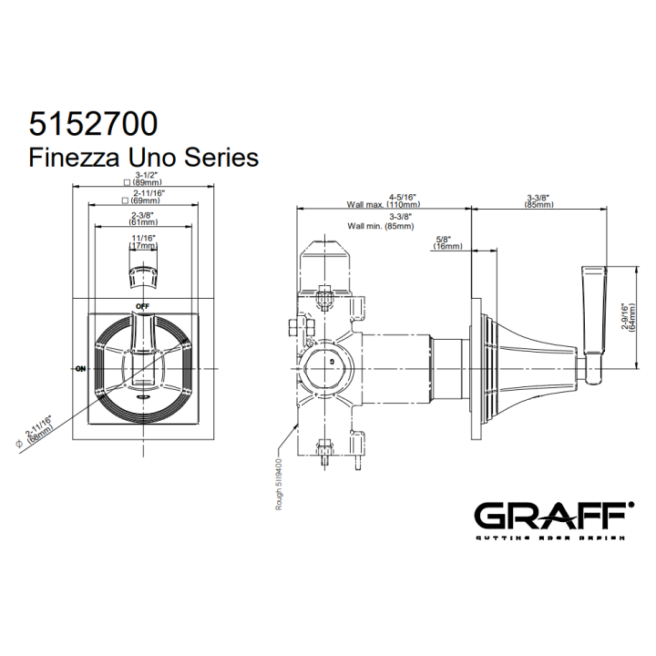 Zawór odcinający Graff Finezza Uno element zewnętrzny baterii natryskowej chrom E-8099-LM47E1-PC-T