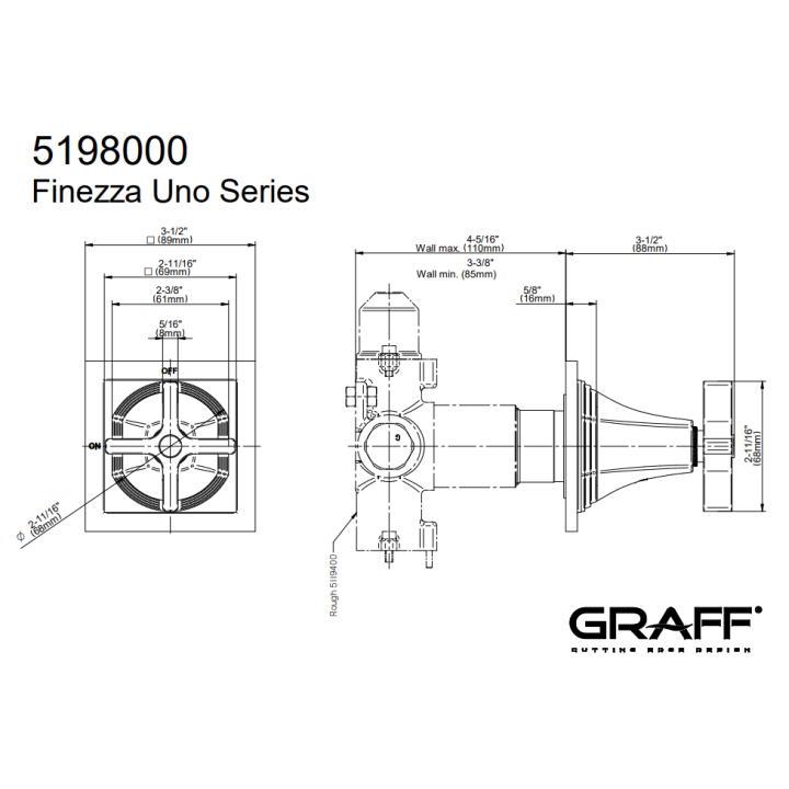 Zawór odcinający Graff Finezza Uno element zewnętrzny baterii natryskowej chrom E-8099-C15E1-PC-T