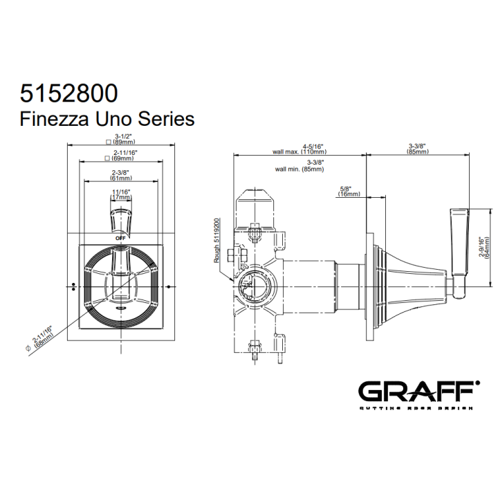 Zawór odcinający Graff Finezza Uno element zewnętrzny baterii natryskowej na 2 wyjścia chrom E-8073-LM47E1-PC-T