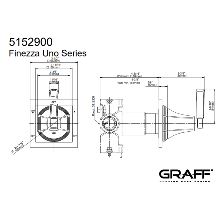 Zawór odcinający Graff Finezza Uno element zewnętrzny baterii natryskowej na 3 wyjścia chrom E-8074-LM47E1-PC-T