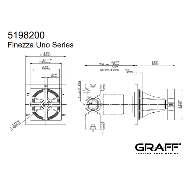 Zawór odcinający Graff Finezza Uno element zewnętrzny baterii natryskowej na 3 wyjścia chrom E-8074-C15E1-PC-T