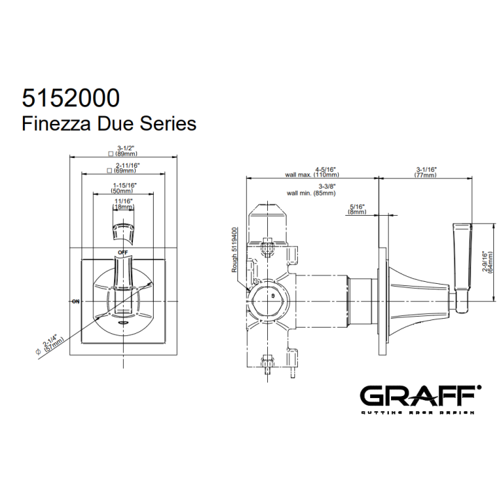 Zawór odcinający Graff Finezza Due element zewnętrzny baterii natryskowej chrom E-8199-LM47E1-PC-T