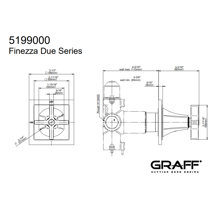 Zawór odcinający Graff Finezza Due element zewnętrzny baterii natryskowej chrom E-8199-C15E1-PC-T