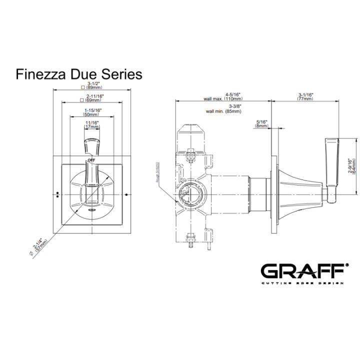 Zawór odcinający Graff Finezza Due element zewnętrzny baterii natryskowej na 2 wyjścia chrom E-8173-LM47E1-PC-T