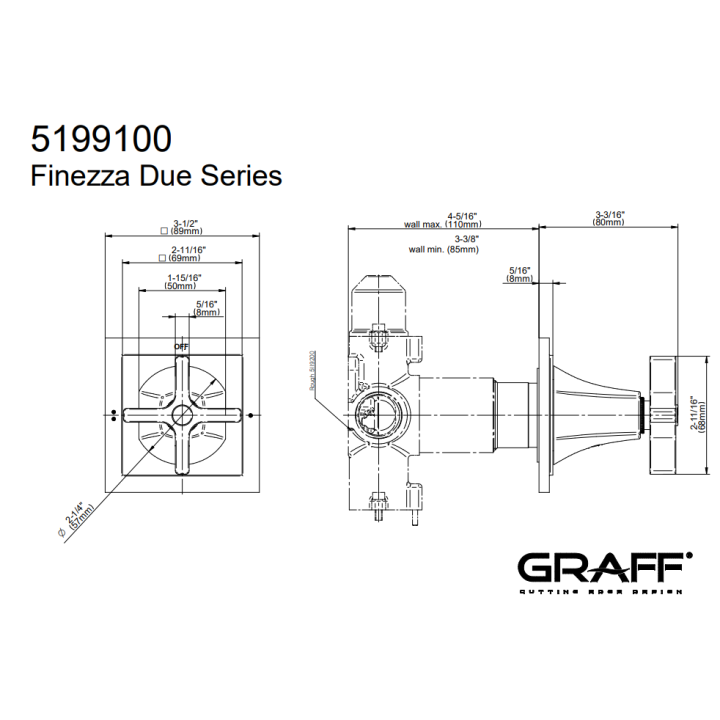 Zawór odcinający Graff Finezza Due element zewnętrzny baterii natryskowej na 2 wyjścia chrom E-8173-C15E1-PC-T