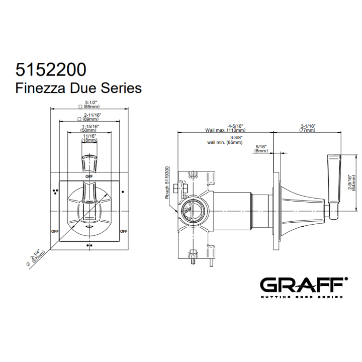 Zawór odcinający Graff Finezza Due element zewnętrzny baterii natryskowej na 3 wyjścia chrom E-8174-LM47E1-PC-T