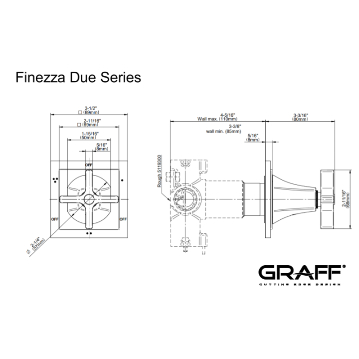 Zawór odcinający Graff Finezza Due element zewnętrzny baterii natryskowej na 3 wyjścia chrom E-8174-C15E1-PC-T