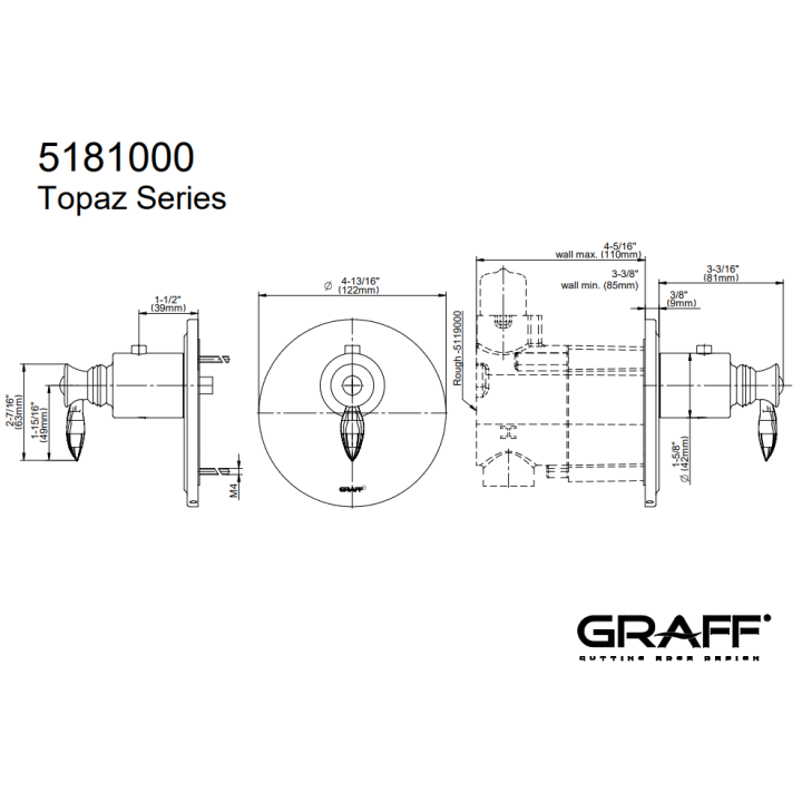 Element zewnętrzny Graff Topaz baterii natryskowej termostatycznej chrom E-8031-LM14E-PC-T