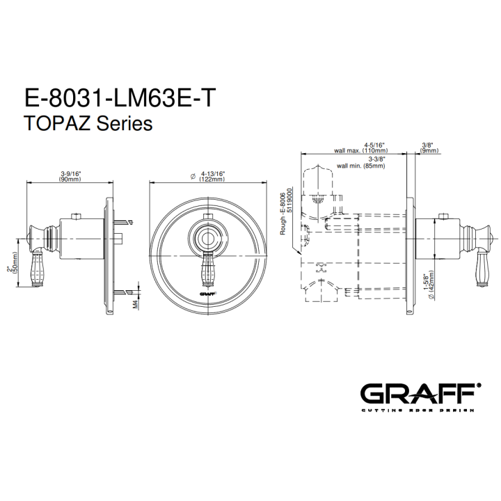 Element zewnętrzny Graff Topaz baterii natryskowej termostatycznej chrom E-8031-LM63E-PC-T
