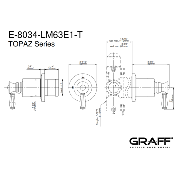 Zawór odcinający Graff Topaz element zewnętrzny baterii natryskowej chrom E-8034-LM63E1-PC-T