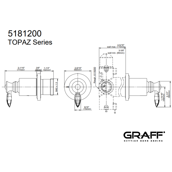 Zawór odcinający Graff Topaz element zewnętrzny baterii natryskowej na 2 wyjścia chrom E-8038-LM14E1-PC-T