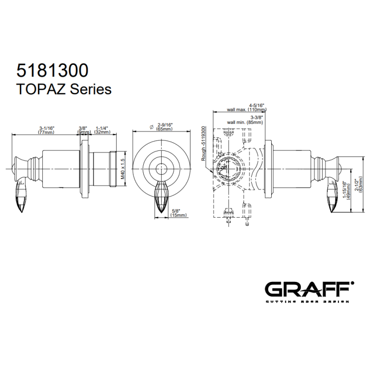 Zawór odcinający Graff Topaz element zewnętrzny baterii natryskowej na 3 wyjścia chrom E-8039-LM14E1-PC-T