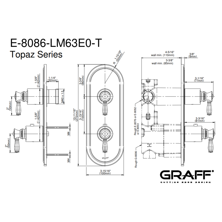 Zawór odcinający Graff Topaz element zewnętrzny baterii natryskowej na 3 wyjścia chrom E-8039-LM63E1-PC-T