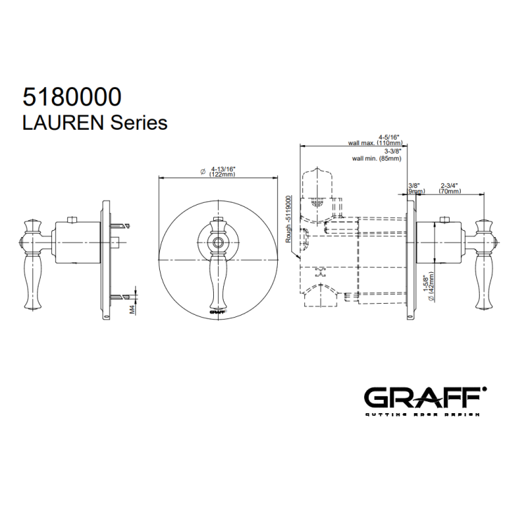 Element zewnętrzny Graff Lauren baterii termostatycznej natryskowej chrom E-8031-LM22E-PC-T