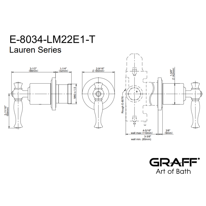 Zawór odcinający Graff Lauren element zewnętrzny baterii natryskowej chrom E-8034-LM22E1-PC-T