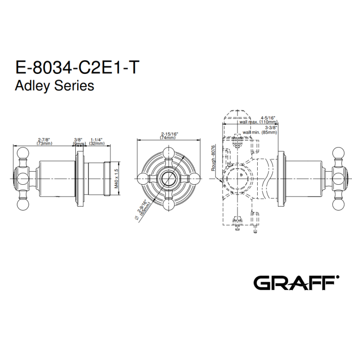 Zawór odcinający Graff Lauren element zewnętrzny baterii natryskowej chrom E-8034-C2E1-PC-T